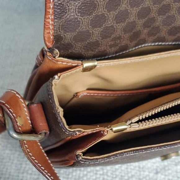 CELINE Brown Macadam Flap Crossbody Bag - Picture 12 of 17